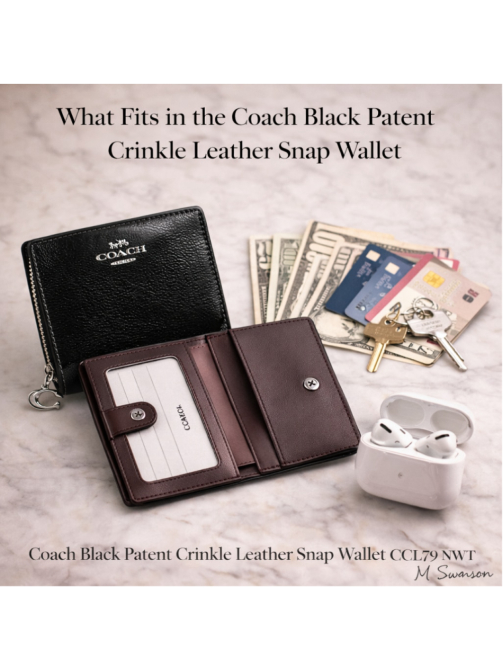 NEW Coach Black Patent Crinkle Leather Snap Wallet CCL79 NWT Zip Coin NWT - Picture 4 of 9